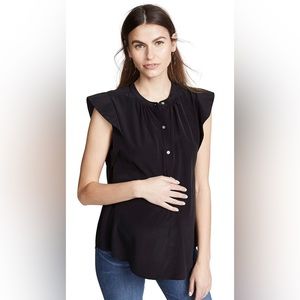 Hatch The Georgina Black Flutter Sleeve Button Shirt